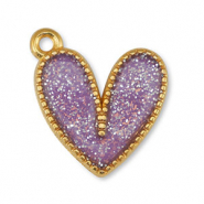 Metall Anh&auml;nger DQ Herz Glitter Lilac-Gold (Nickelfrei)