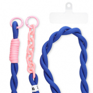 Trendy Segeltau-Handykette inkl. Befestigungs-Patch Dark blue-pink
