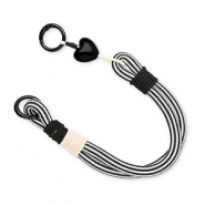 Trendy Segeltau-Handykette mit Herz Black-white-beige