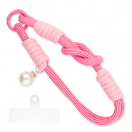 Trendy Segeltau-Handykette mit Perle inkl. Befestigungs-Patch Pink multicolour-white-ivory white