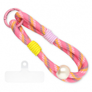 Trendy Segeltau-Handykette inkl. Befestigungs-Patch Pink-yellow-lilac-ivory white