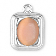 Stainless Steel - Rostfrei Stahl Anh&auml;nger Rechteck mit Naturstein Cat's Eye Silver-vintage pink