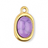Stainless Steel - Rostfrei Stahl Anh&auml;nger Oval mit Naturstein Howlit Gold-purple