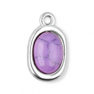 Stainless Steel - Rostfrei Stahl Anh&auml;nger Oval mit Naturstein Howlit Silver-purple
