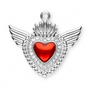 Stainless Steel - Rostfrei Stahl Anh&auml;nger Heilige Herz mit Fl&uuml;gel Silver-red-crystal