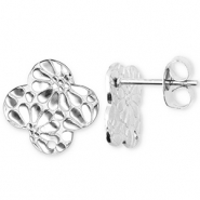 Stainless Steel - Rostfrei Stahl Schmuckzubeh&ouml;r Ohrringe / Ohrstecker Gl&uuml;cksklee mit Blume mit &Ouml;se Silver