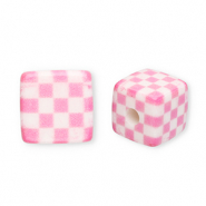 Acrylperlen Viereck mit W&uuml;rfel Pink-white