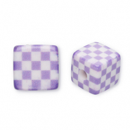 Acrylperlen Viereck mit W&uuml;rfel Purple-white