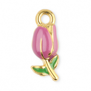 Stainless Steel - Rostfrei Stahl Anh&auml;nger Tulpe Gold-purple-green
