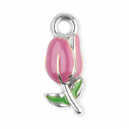Stainless Steel - Rostfrei Stahl Anh&auml;nger Tulpe Silver-purple-green