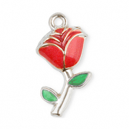 Stainless Steel - Rostfrei Stahl Anh&auml;nger Rose Silver-red-green