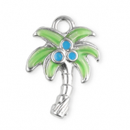 Stainless Steel - Rostfrei Stahl Anh&auml;nger Palme Silver-green-blue