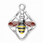 Stainless Steel - Rostfrei Stahl Anh&auml;nger Rhombus mit Biene Silver-rust red-black-yellow