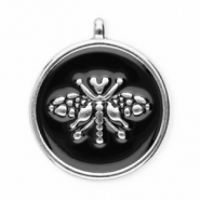 Stainless Steel - Rostfrei Stahl Anh&auml;nger Rund mit Biene Silver-black