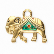 Stainless Steel - Rostfrei Stahl Anh&auml;nger Elefant Gold-turquoise green