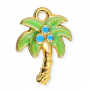 Stainless Steel - Rostfrei Stahl Anh&auml;nger Palme Gold-green-blue