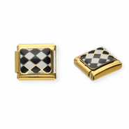 Italian Charm Element aus Stainless Steel - Rostfreiem Stahl Blockmuster Gold-black-white