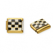 Italian Charm Element aus Stainless Steel - Rostfreiem Stahl Blockmuster Gold-black-white