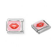 Italian Charm Element aus Stainless Steel - Rostfreiem Stahl Kiss Silver-pink-red