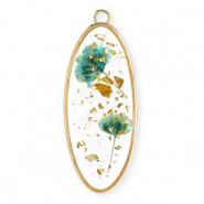 Anh&auml;nger mit getrockneter Blume Lang Oval Gold-eden green
