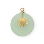 Stainless Steel - Rostfrei Stahl Anh&auml;nger Sun Gold-green ash