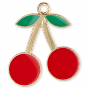 Metall Anh&auml;nger Kirschen Gold-red-green