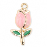 Metall Anh&auml;nger Tulpe Gold-light pink-green