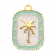 Stainless Steel - Rostfrei Stahl Anh&auml;nger Rechteck mit Palme Gold-mint green-white