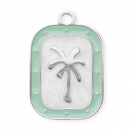 Stainless Steel - Rostfrei Stahl Anh&auml;nger Rechteck mit Palme Silver-mint green-white