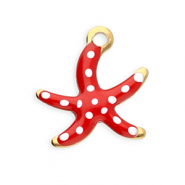 Stainless Steel - Rostfrei Stahl Anh&auml;nger Seestern Gold-red-white