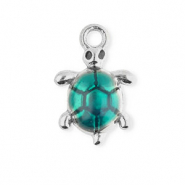Stainless Steel - Rostfrei Stahl Anh&auml;nger Enamel Schildkr&ouml;te Silver-green