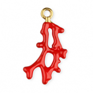 Stainless Steel - Rostfrei Stahl Anh&auml;nger Enamel Koralle Gold-red