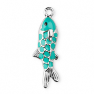 Stainless Steel - Rostfrei Stahl Anh&auml;nger Enamel Fisch Silver-turquoise green