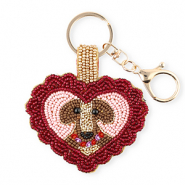 Schl&uuml;sselanh&auml;nger Herz mit Hund Gold-silverlined dark red-light pink-brown