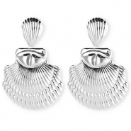 Statement Ohrringe&nbsp;/&nbsp;Ohrstecker Muschel gerippt mit Rostfrei Stahl-Stecker Silver