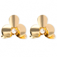 Statement Ohrringe&nbsp;/&nbsp;Ohrstecker Blume mit Imitation Perle mit Rostfrei Stahl-Stecker Gold-white