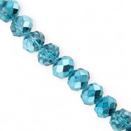 Top Glas Facett Perlen 12x9 mm Rondellen Teal blue-pearl shine coating