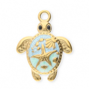 Stainless Steel - Rostfrei Stahl Anhänger Schildkröte Gold-mint green-light blue