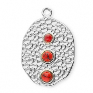 Stainless Steel - Rostfrei Stahl Anhänger Oval mit Punkten Silver-red