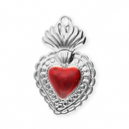 Stainless Steel - Rostfrei Stahl Anhänger Herz Silver-red