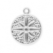 Stainless Steel - Rostfrei Stahl Anhänger Rund mit Blume Silver