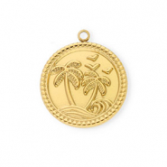 Stainless Steel - Rostfrei Stahl Anhänger Rund mit Palme Gold