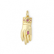 Brass TQ Metall Anhänger "OK" mit Strass Gold-pink