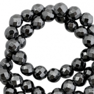 H&auml;matit Perlen rund 6mm Facett geschliffen Anthracite grey