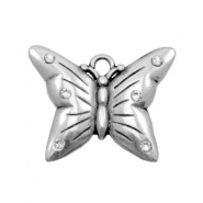 Metall Anh&auml;nger TQ Schmetterling mit strass steinen Antique silber