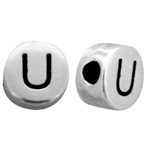 Metall Look Perlen Buchstaben U Antik silber