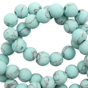 Naturstein Perlen Calcit 8mm matt mit Marble look Light turquoise blue
