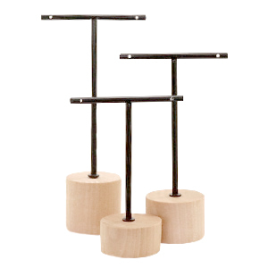 Schmuckdisplay T-Form mit Holz St&auml;nder f&uuml;r Ohrringe (3st.) Natural (nat&uuml;rliche Farbe Holz)-schwarz