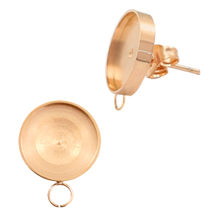 Polaris Steel Ohrringe (mit &Ouml;se horizontal) Fassung f&uuml;r 12mm Cabochon Rosegold