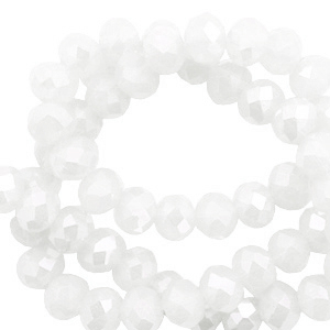 Top Glas Facett Perlen 6x4 mm rondellen White-pearl shine coating